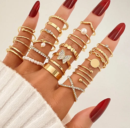 22 Piece Gold Stack-able Ring Set