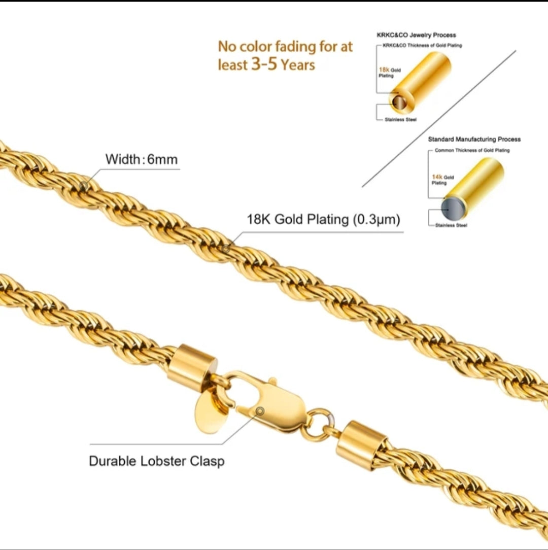 26 in 18K Gold Plated 3mm Rope Chain